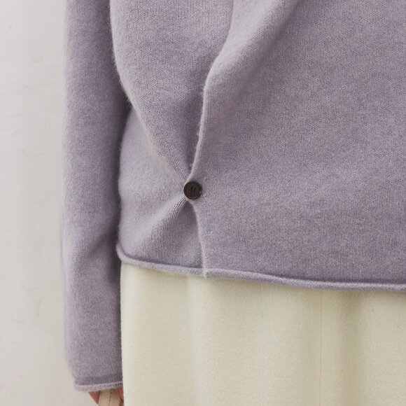 CHICJOC Asymmetric Draped Neck Wool–Cashmere Cardigan Soft Mist Purple size 36 - Picture 3 of 7